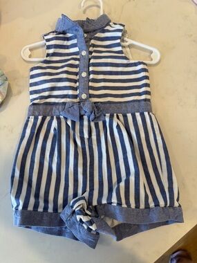 Janie and Jack Blue and White Striped Sleeveless Romper